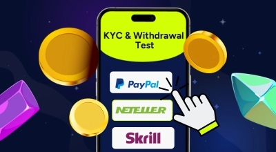 Mobile screen showing payment methods and kyc withdrawal test text.