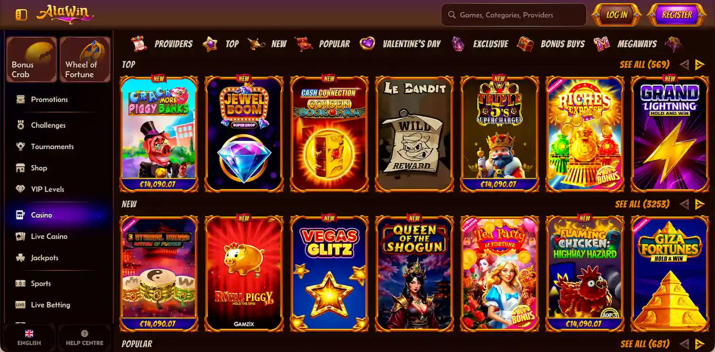 Alawin Casino game library.