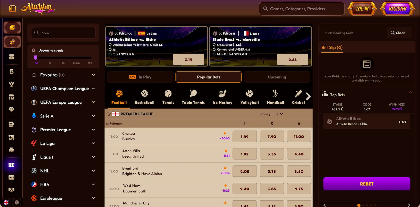 Image displaying alawin sportsbook section.