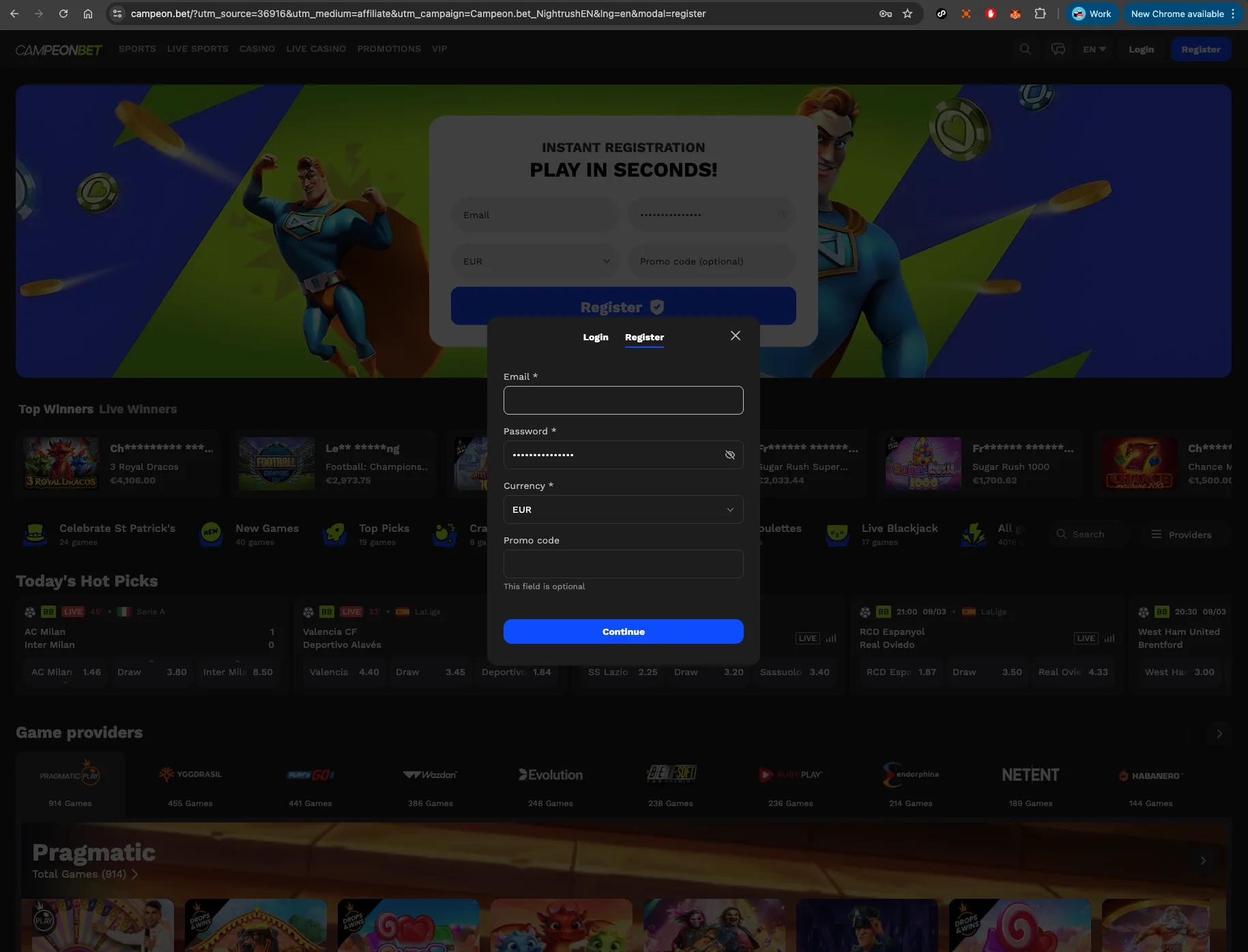 Campeonbet Casino register