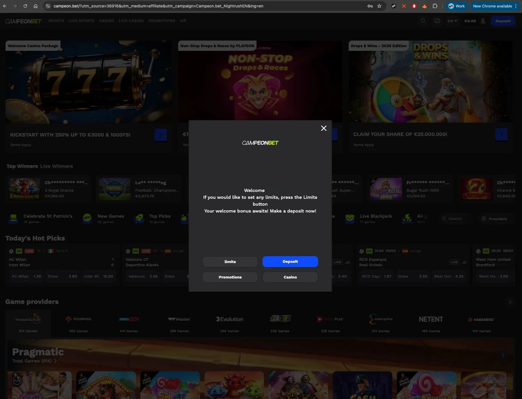 Campeonbet Casino welcome page