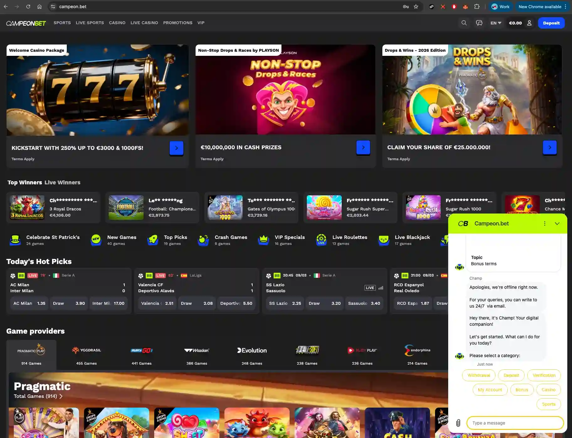 Campeonbet Casino homepage
