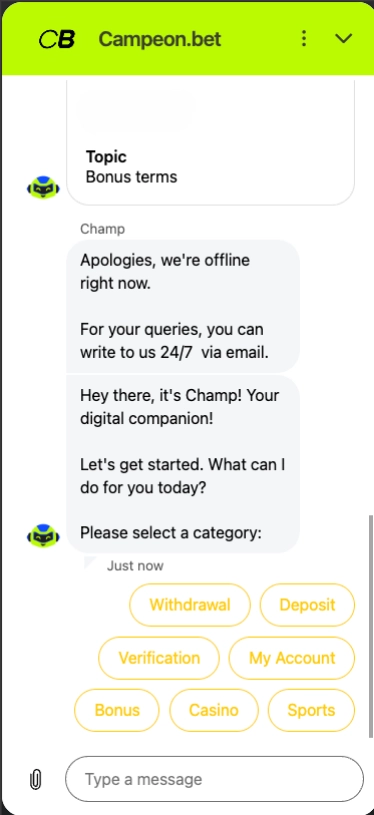 Campeonbet Casino live chat