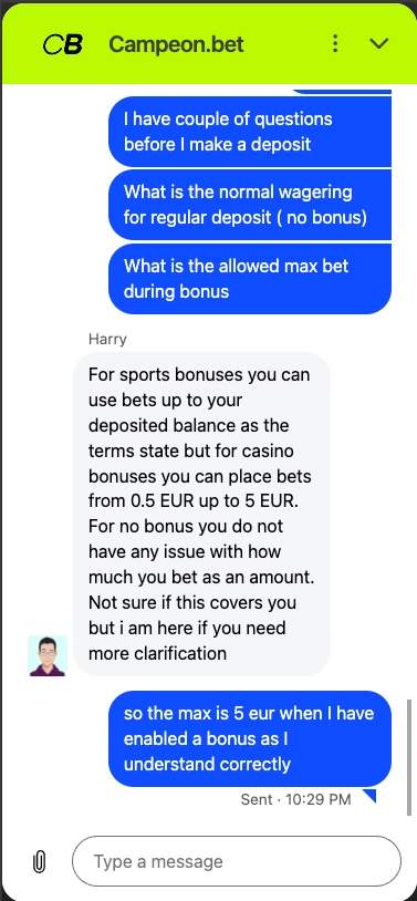 Campeonbet Casino live chat support