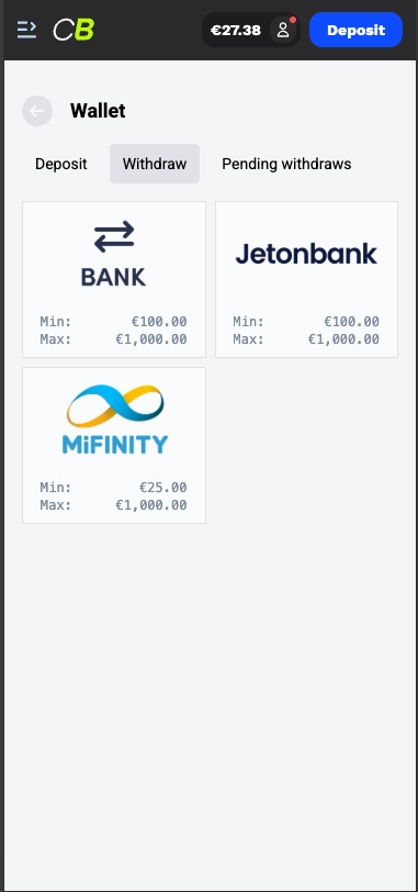 Campeonbet Casino withdrawal methods