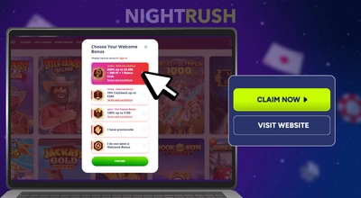 Casino Infinity's bonuses on a laptop with a claim now button against a starry setting.