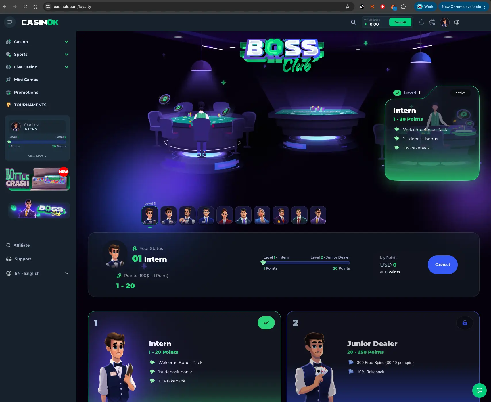 CasinOK Boss Club page screen