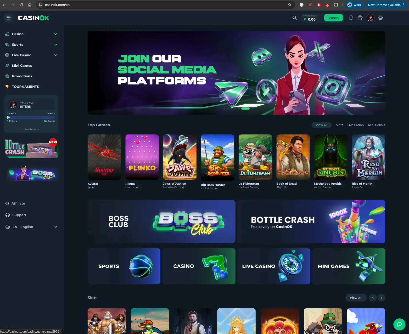 CasinOK homepage screen