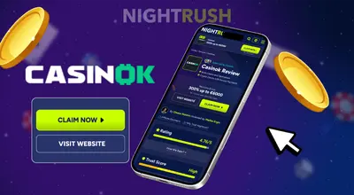 Smartphone displaying CasinOK Review with a 4.76/5 rating and High trust score.