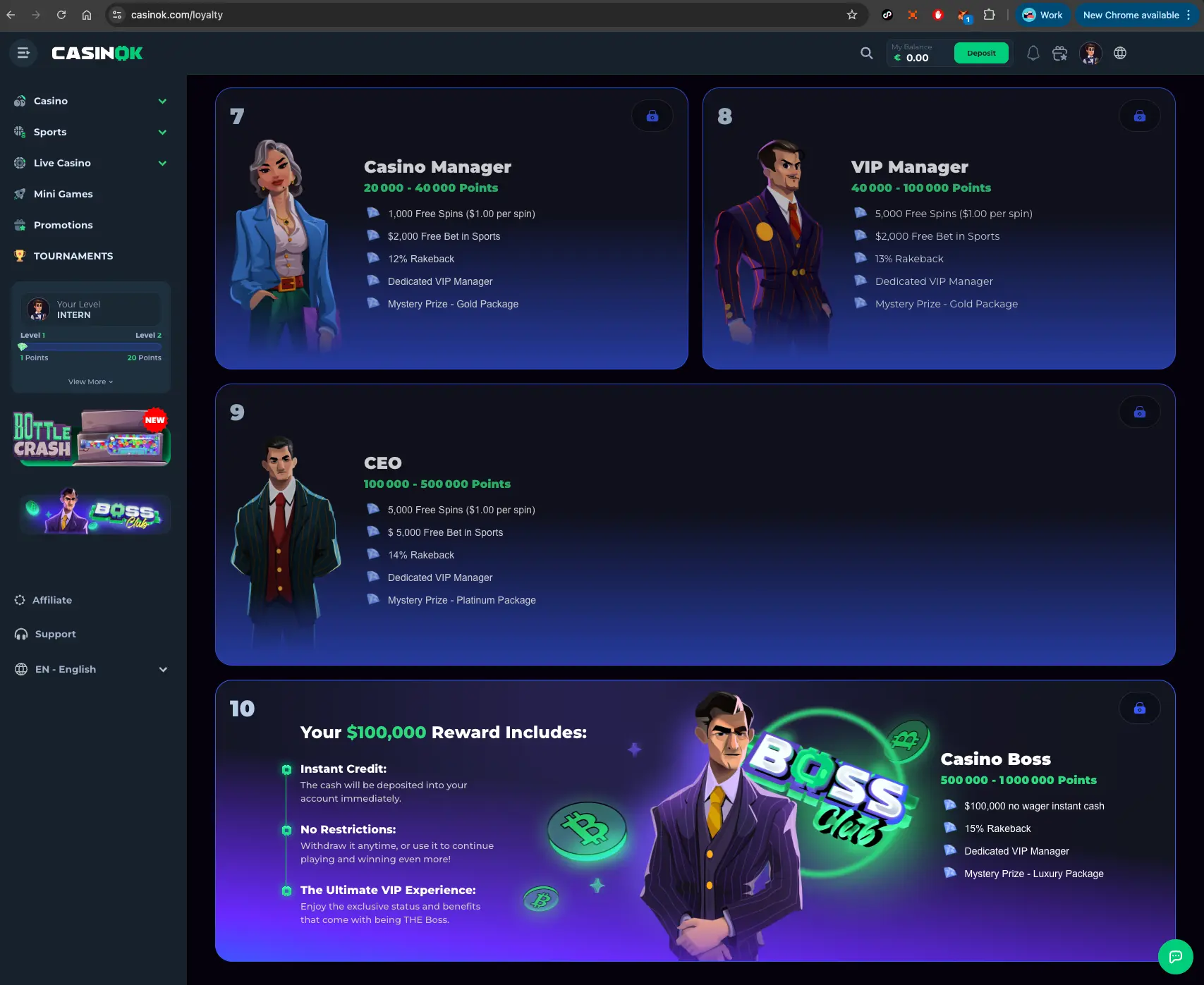 CasinOK VIP Levels screen