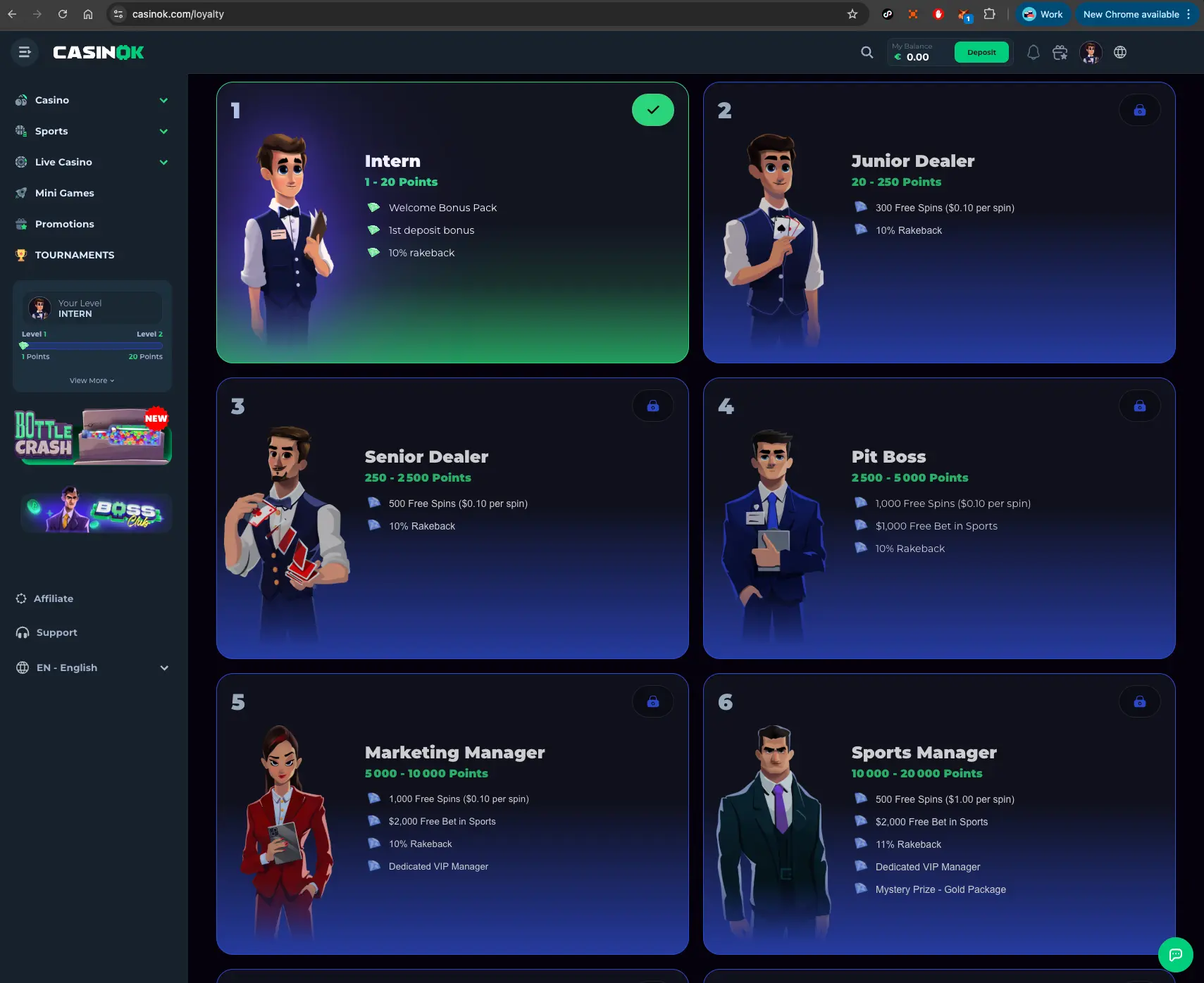 CasinOK VIP Levels screen