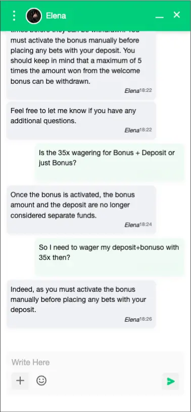 CasinOK live chat about wagering requirements