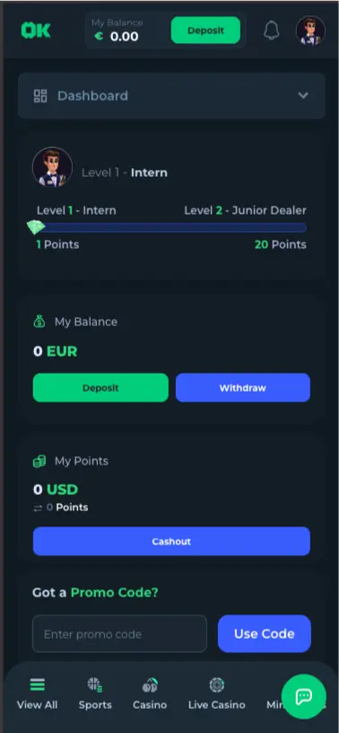 CasinOK profile screen