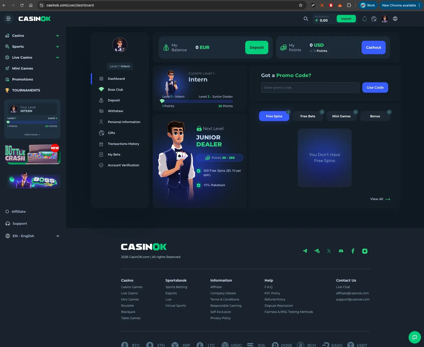CasinOK profile screen