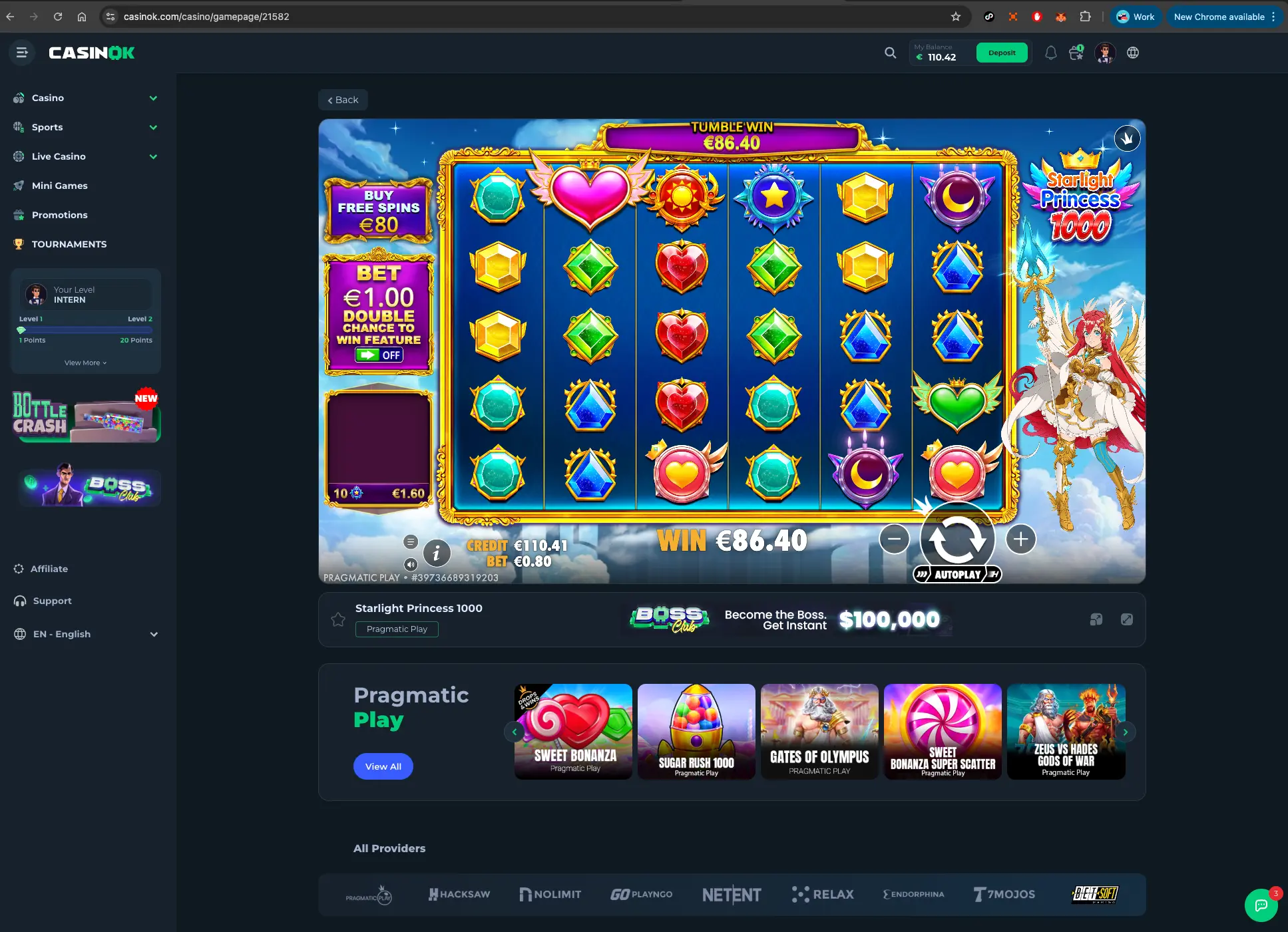 CasinOK slot gameplay screen