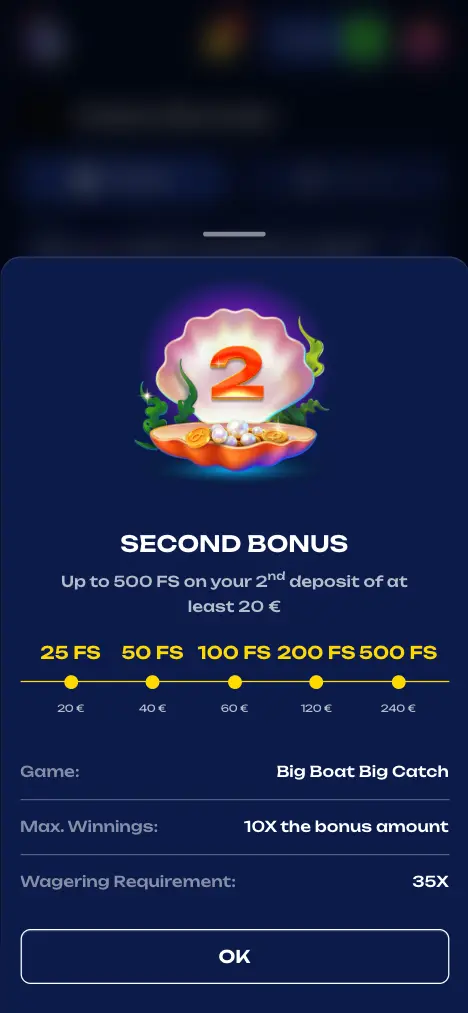 Fugu casino second deposit bonus info screen