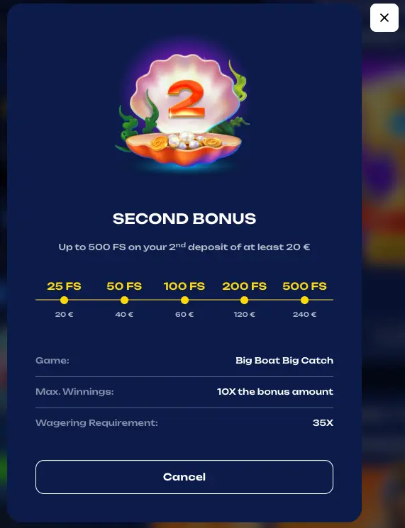 Fugu casino second deposit bonus info screen