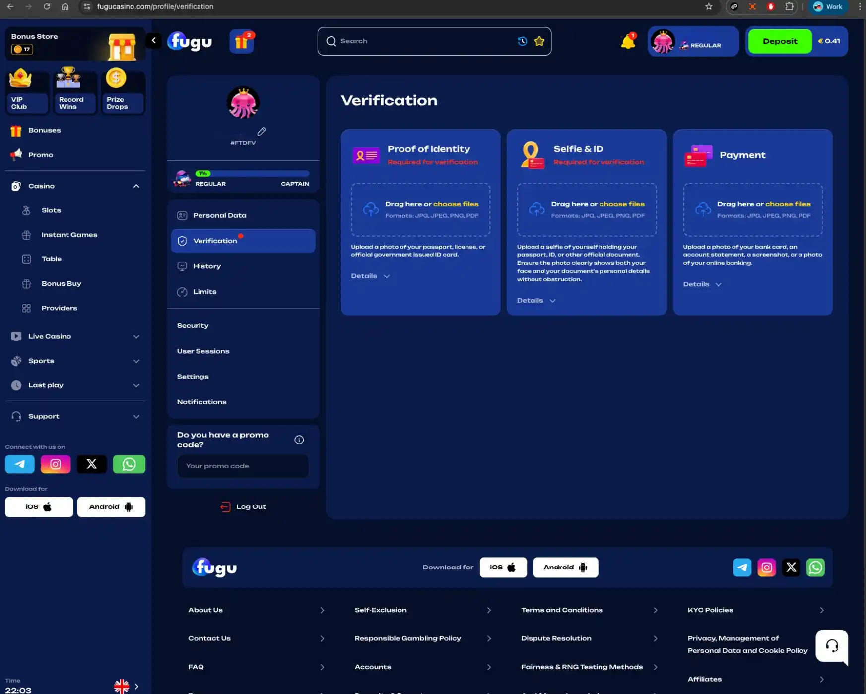 Fugu casino verification page screen