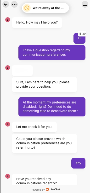 HiSpin casino live chat screen