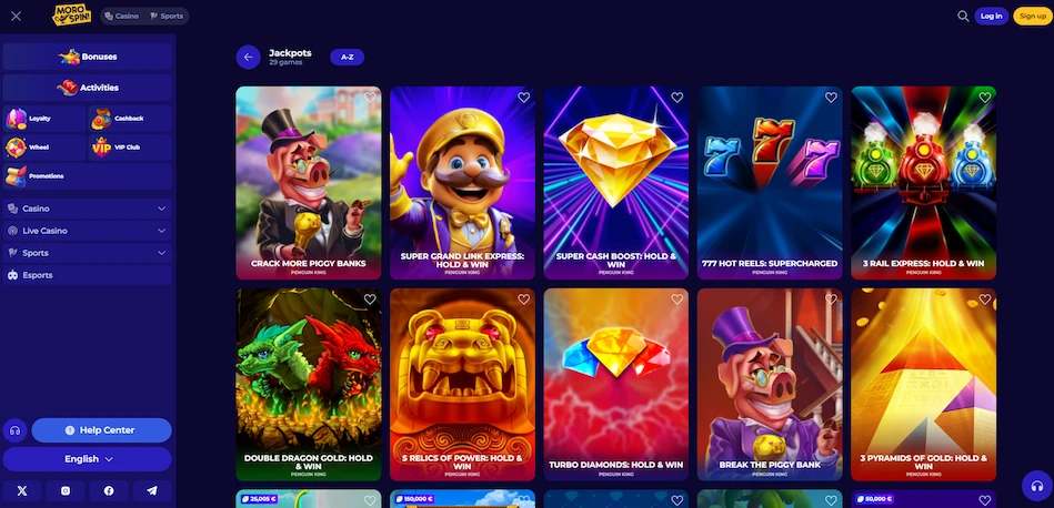 Morospin Casino jackpot games.
