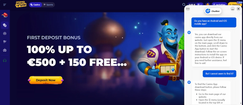 Morospin Casino live chat