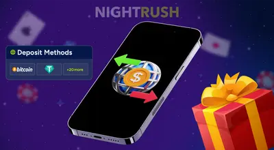 Smartphone with giftbox and crypto deposit methods.