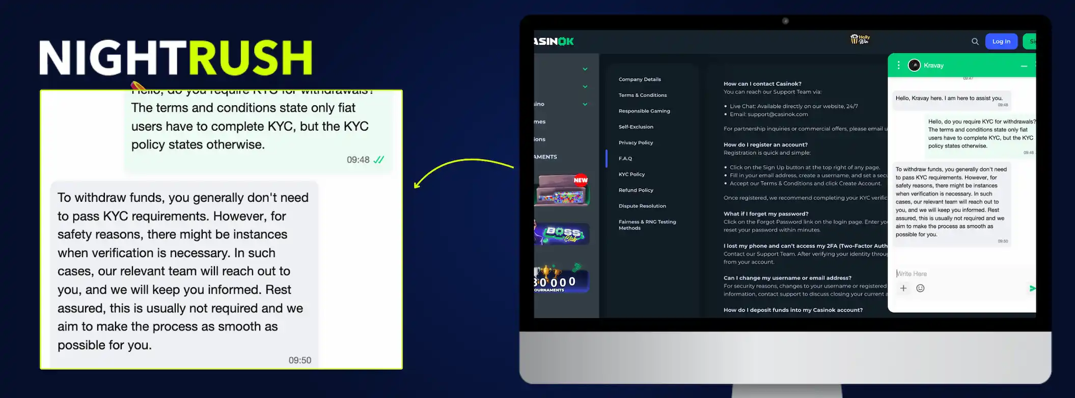 Live chat with CasinOK Casino.