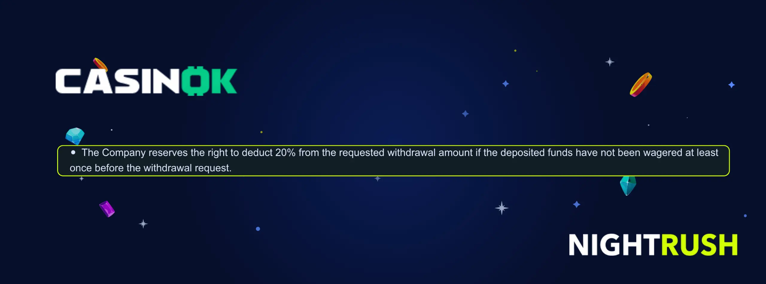 Laptop screen showing withdraw conditions at CasinOK Casino. 