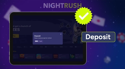 Spinorhino Casino's deposit on a tablet with a deposit button and a verification against a purple background.
