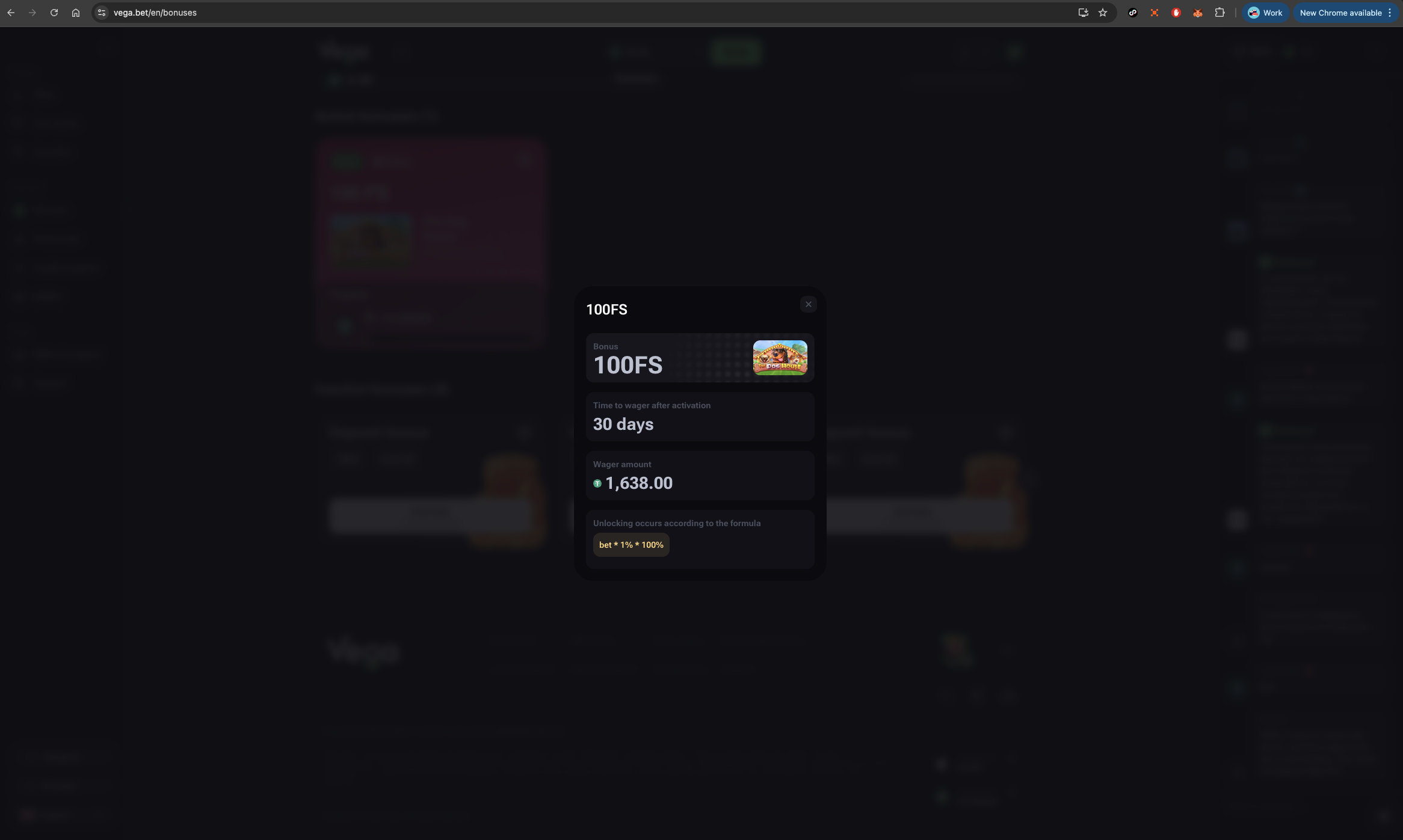Vega.bet Casino Free Spin Bonus