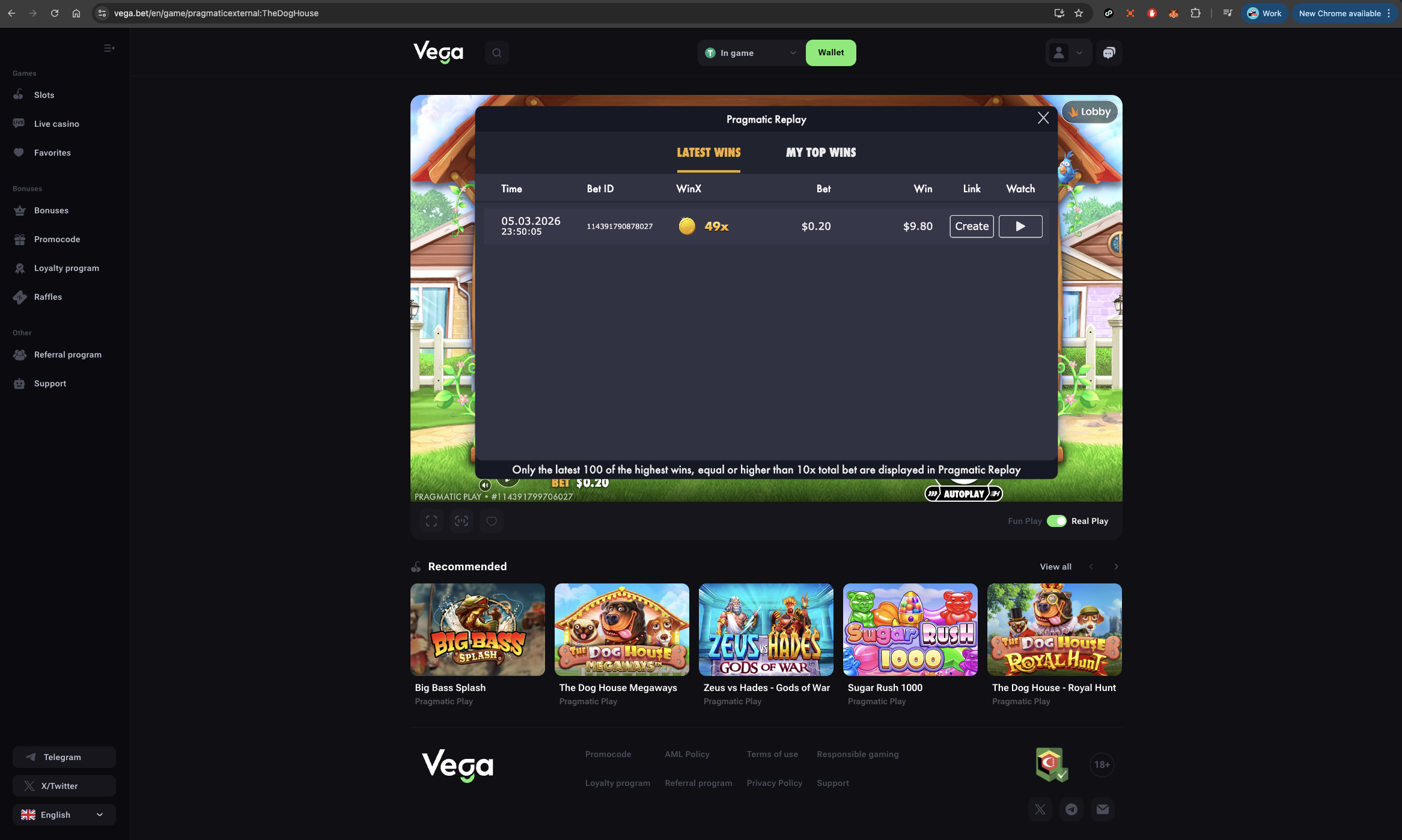 Vega.bet Casino Slot Game