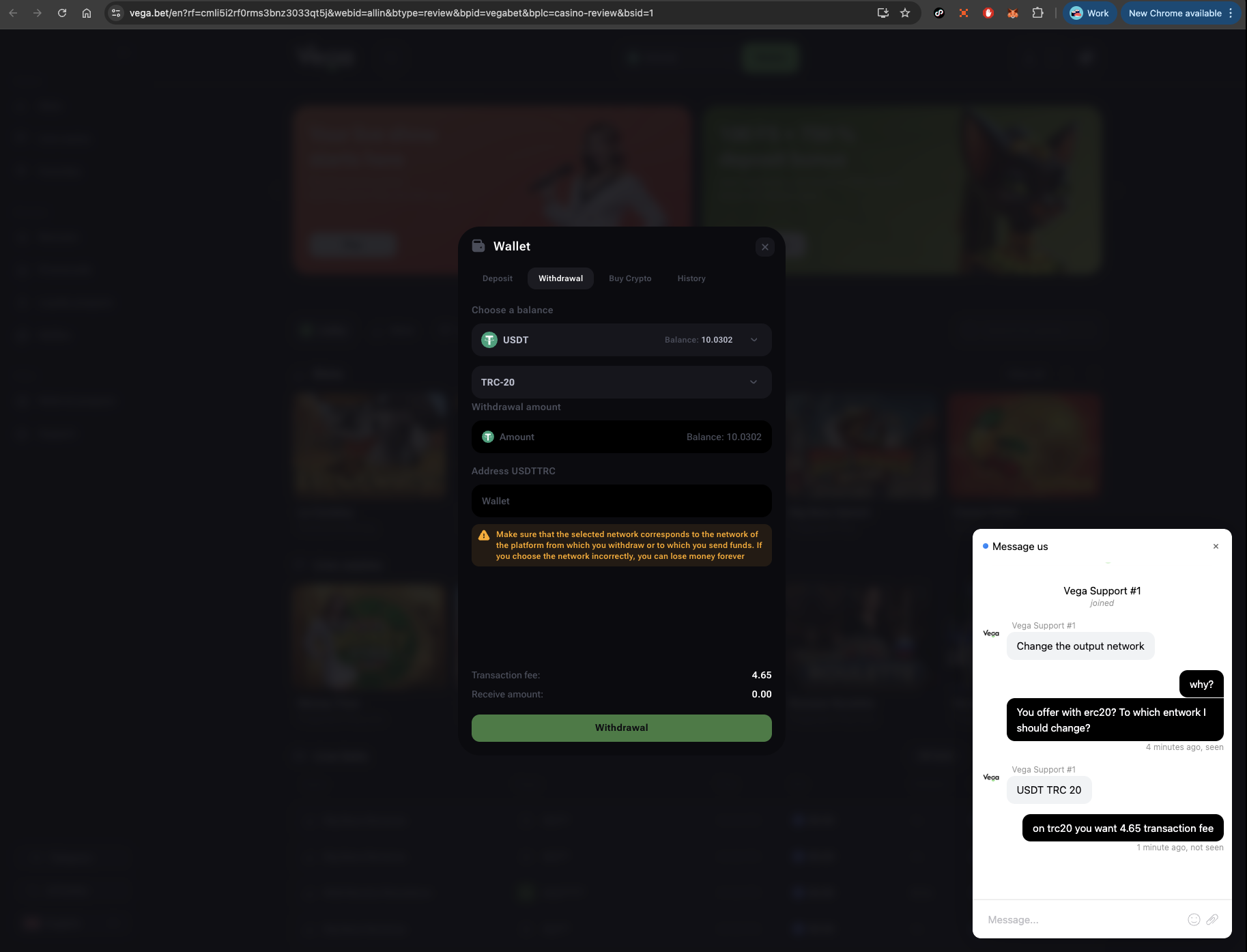 Vega.bet Casino Wallet