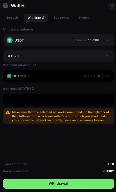 Vega.bet Casino Mobile Wallet