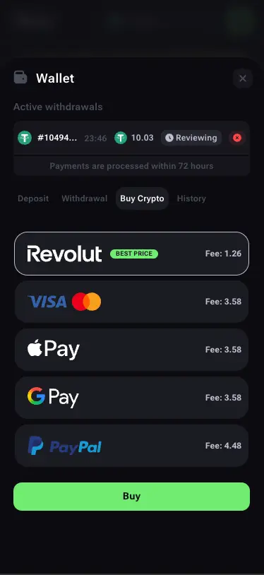 Vega.bet Casino Mobile Payment Methods