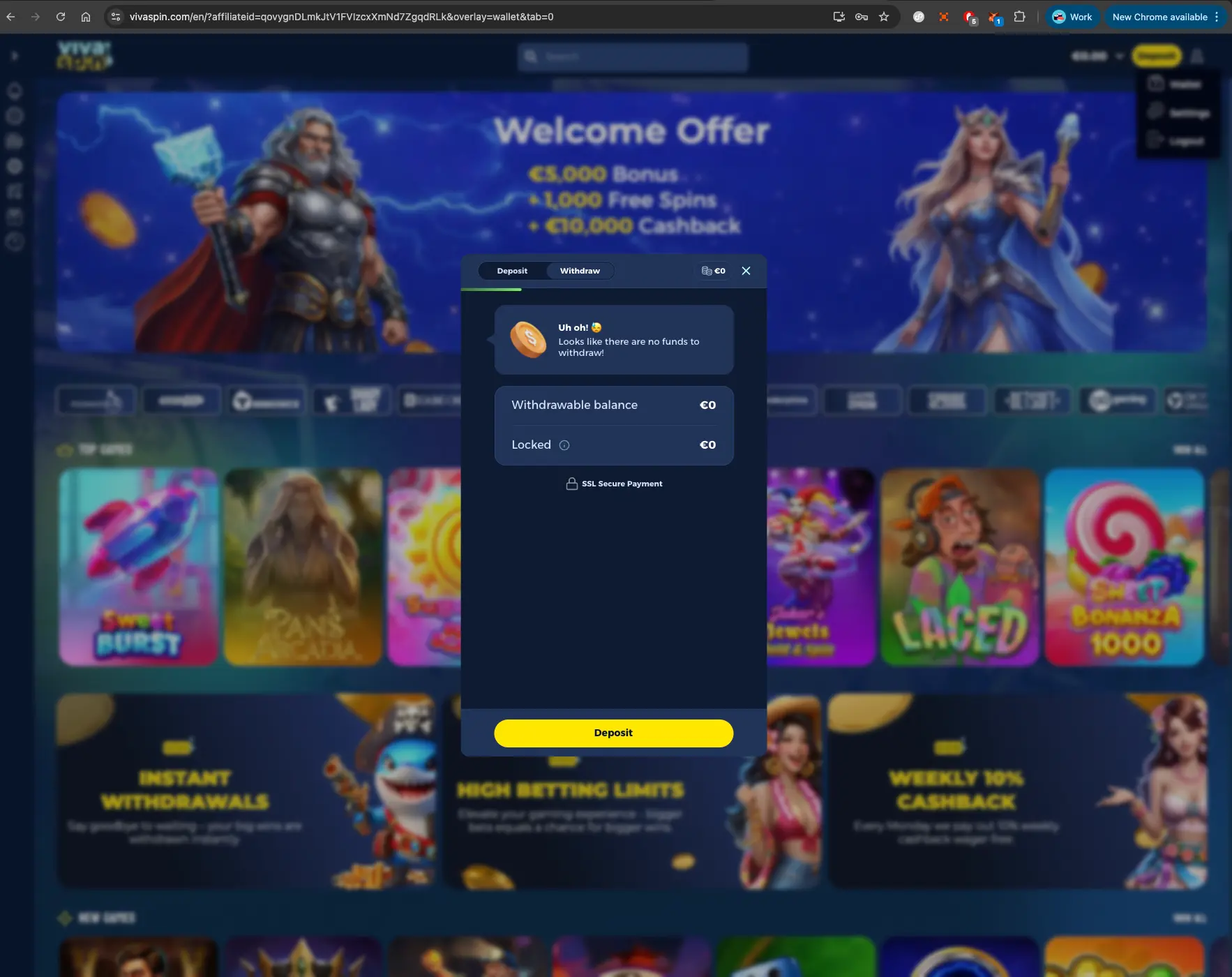 Vivaspin casino withdrawal page
