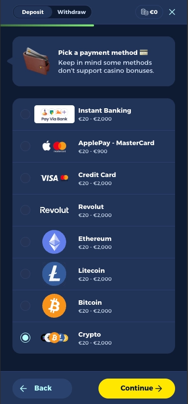 Vivaspins casino deposit methods screen