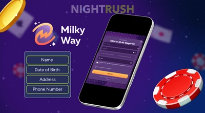 MilkyWay Casino on a phone with the registration buttons against a dark setting.