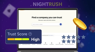 Image displaying high trust score with Nightrush logo and purple background.