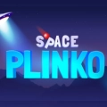 Space Plinko game title with an spaceship against a blue background.