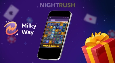 A slot on the MilkyWay displayed on a phone with a gift box against a dark setting.