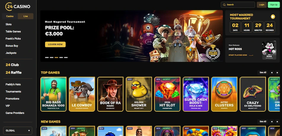 24Casino homepage screen.