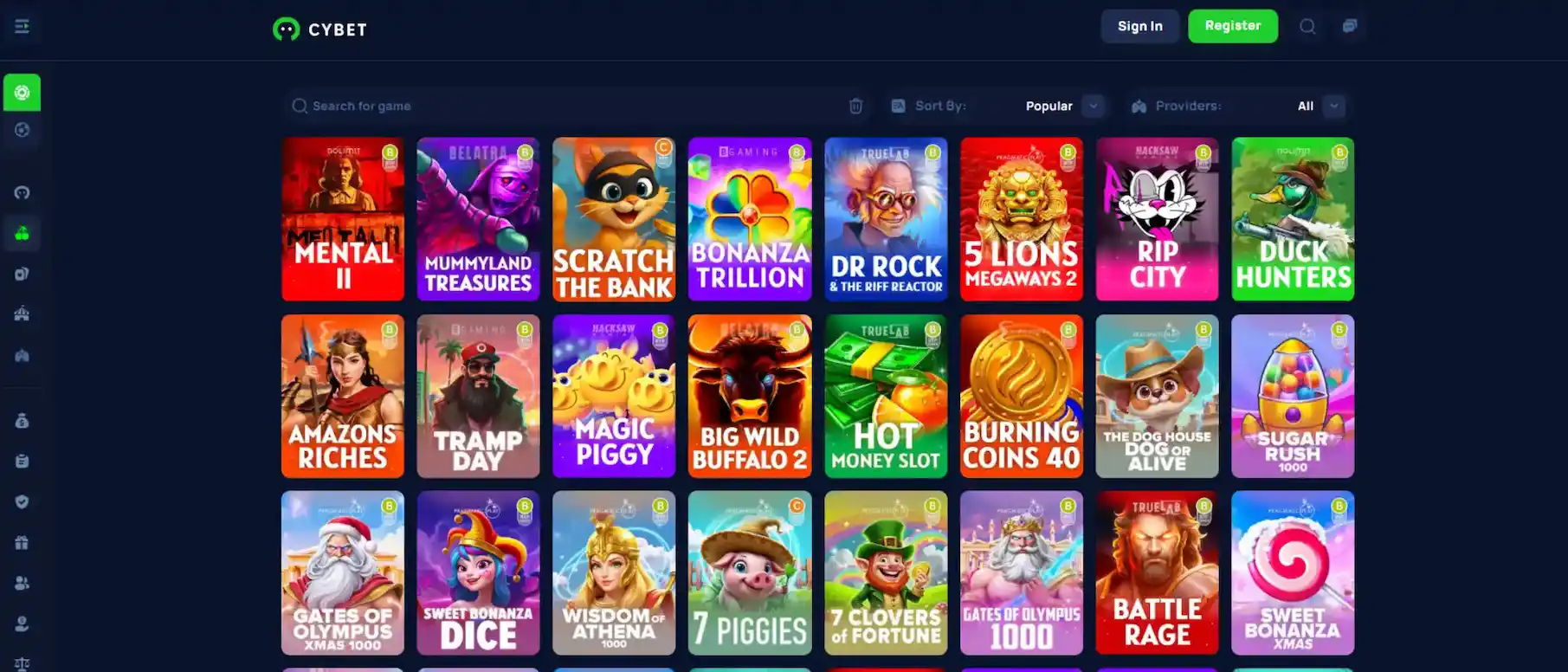Screenshot Cybet Casino’s game selection