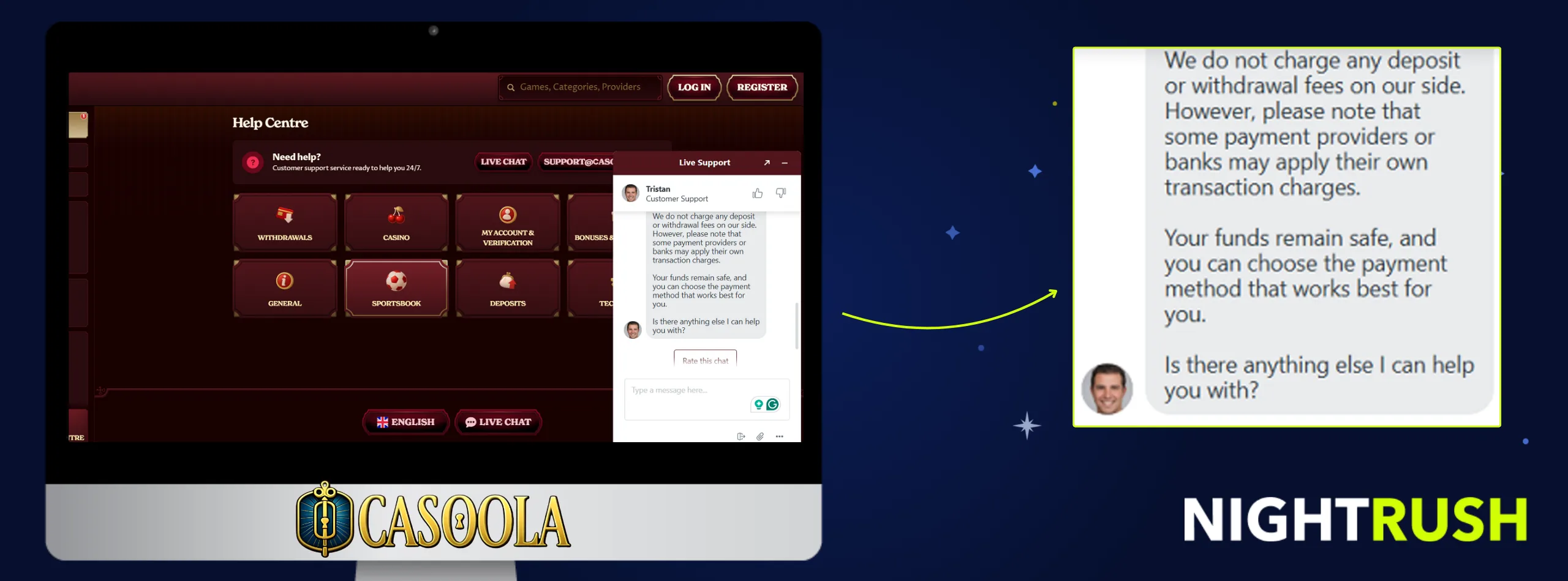 Casoola Casino live chat conversation