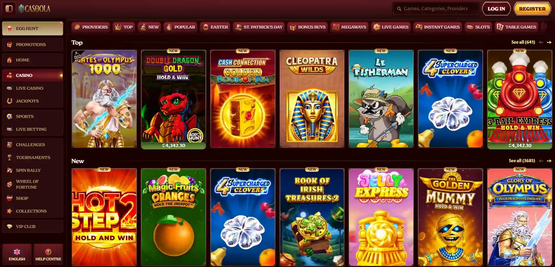 Casoola Casino slot games page