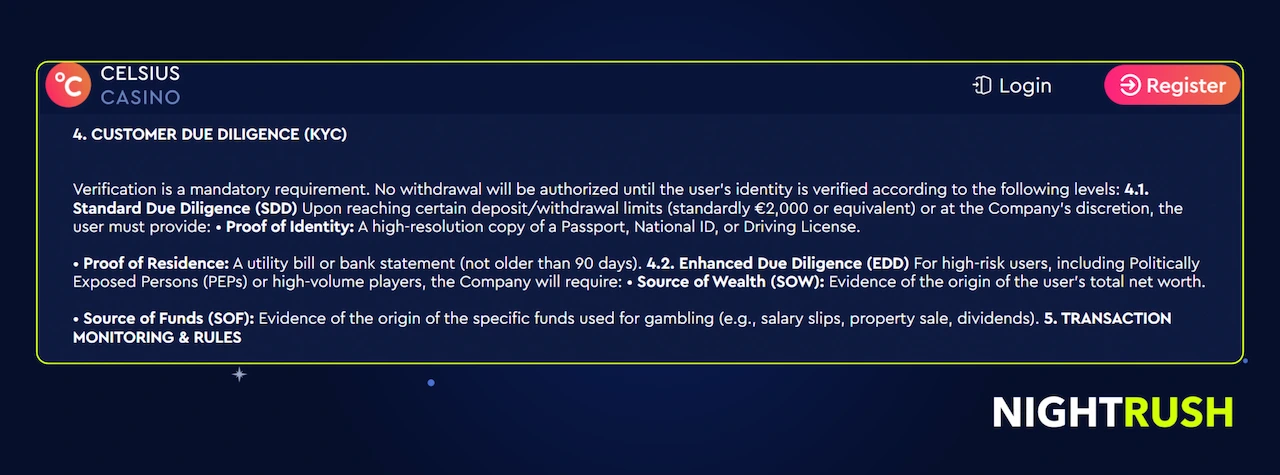 A callout box shows section 4 at Celsius Casino.