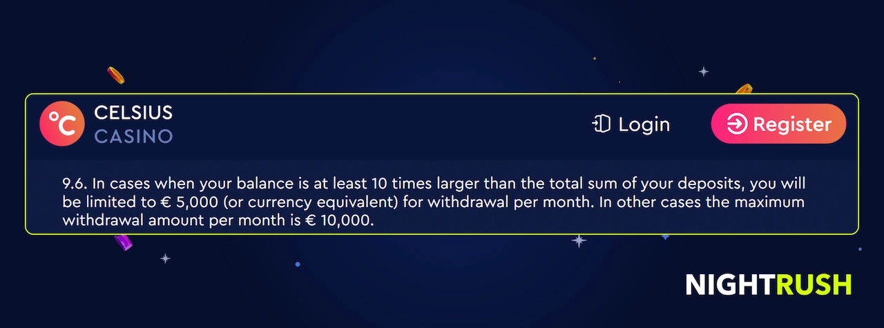 A callout box shows section 9.6 at Celsius Casino.