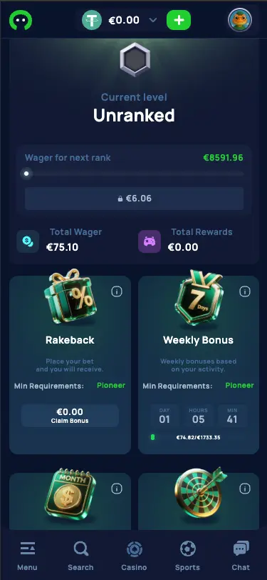 Cybet casino VIP levels screen