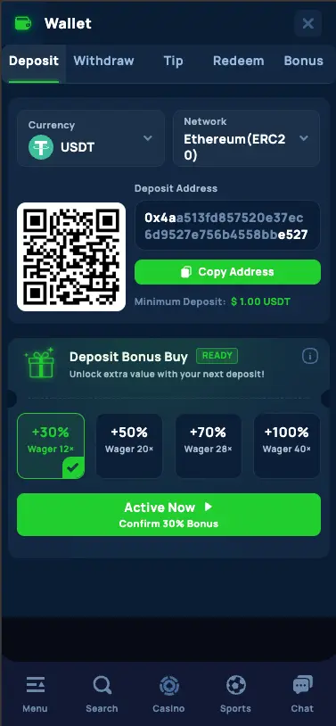 Cybet casino deposit screen
