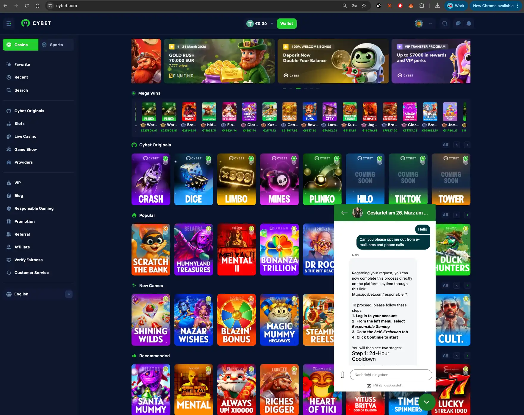 Cybet casino live chat about marketing preferences