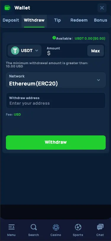 Cybet casino withdraw screen